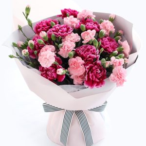 Maternal Love-9 stems fuchsia carnation, 10 stems pink multi-head carnation
