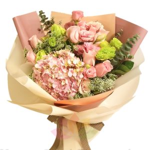 Pink Rose and Pink Hydrangea Korean Bouquet