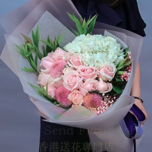 Pink Rose and White Hydrangea Bouquet