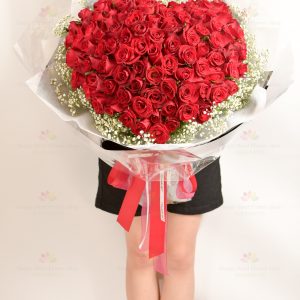 Love forever (99 red roses, white gypsophila)