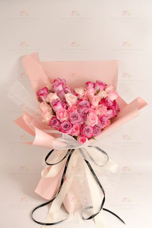 I love you (pink purple rose) (50 stems imported mixed color pink, purple rose)