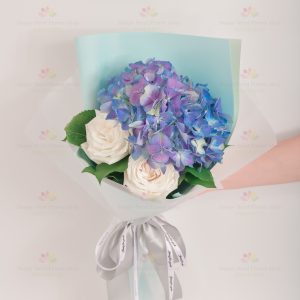 Beautiful (blue hydrangeas, white roses)