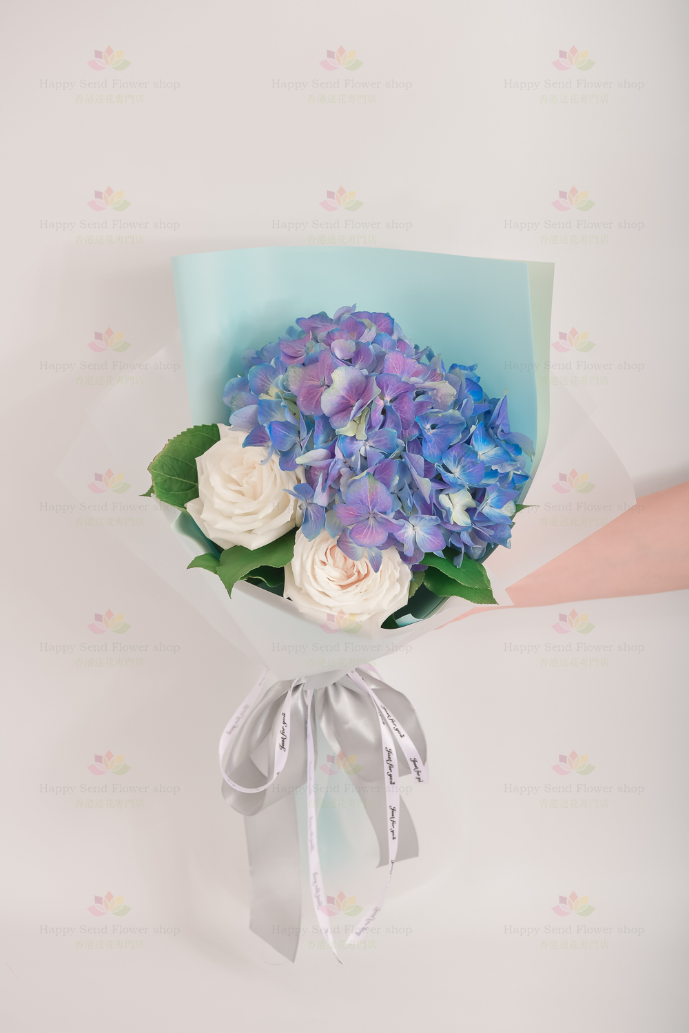 Beautiful (blue hydrangeas, white roses)